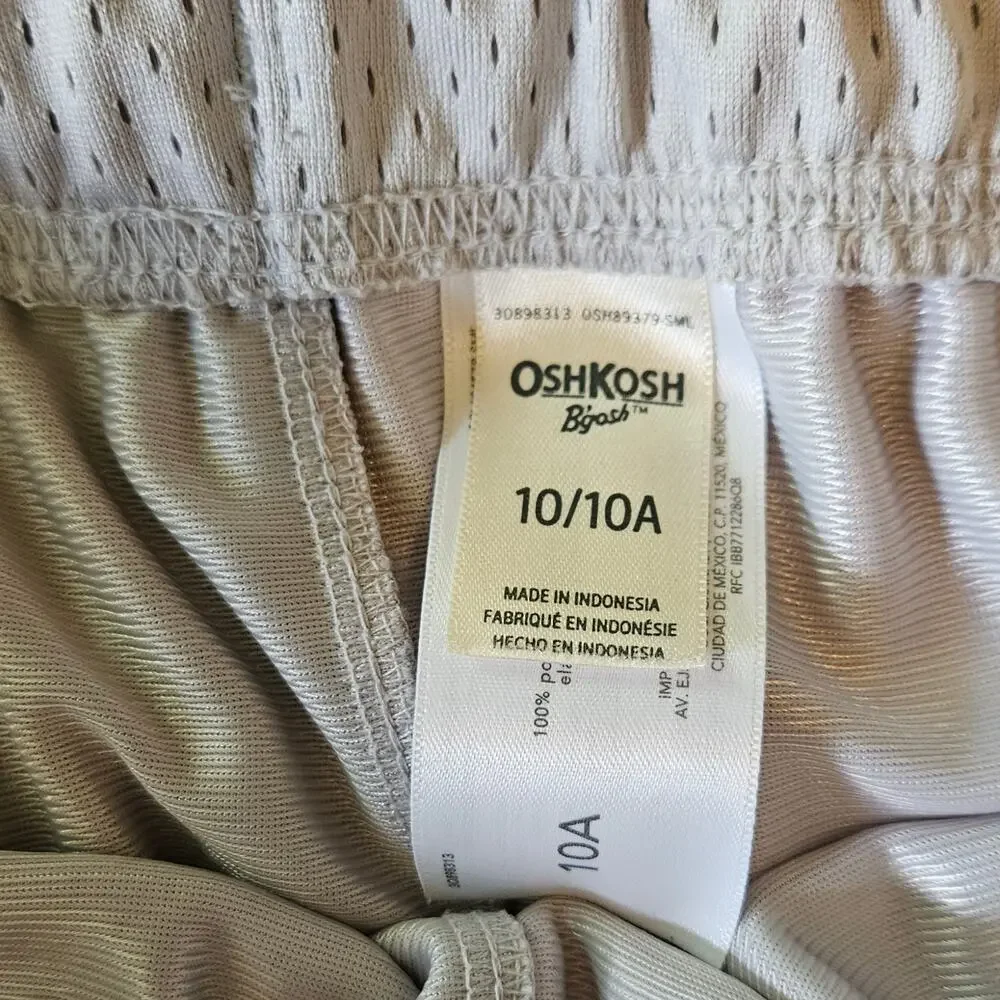 OshKosh B'gosh Boys Size 10 Grey Mesh Athletic Basketball Shorts Striped Hem